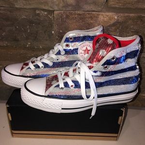 Sequin July 4th Converse Shoes Womens 5 Girls 3